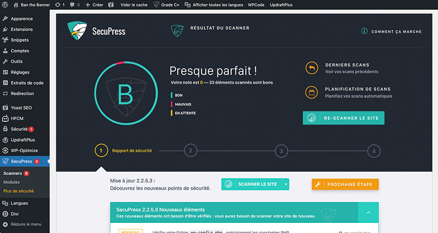 Gestion de la sécurité du site WordPress avec Secupress