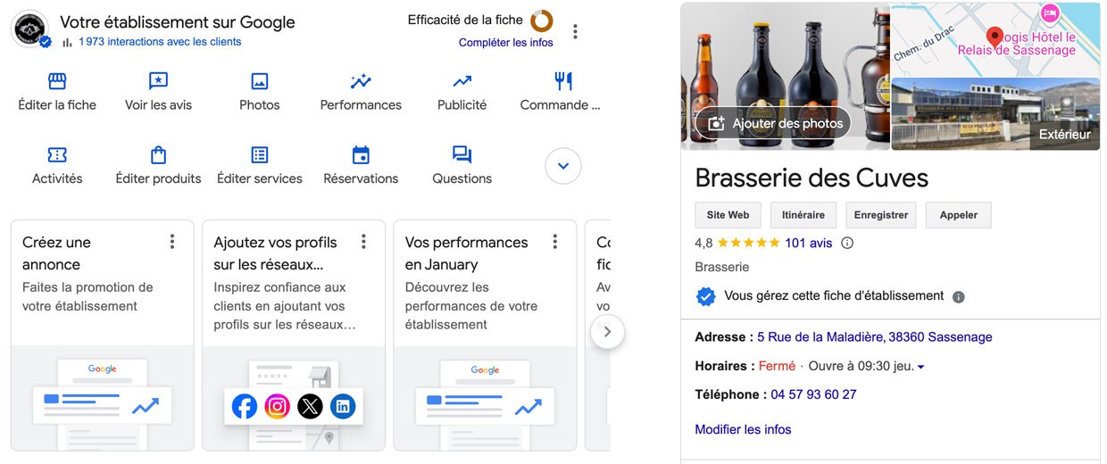 l'interface de gestion des fiches d'établissement Google