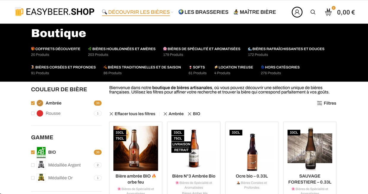 capture de la page d'accueil de la place de marché spécialisée Easybeer
